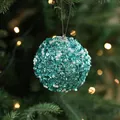 Mint green 8cm Christmas ball ornament with sparkling sequins and pearl beads on a tree - 8cm/16.5g / Blue