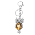 Portachiavi alla moda a forma di gufo in metallo con gemma ambra e strass brillanti - Argento