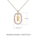 Collana con ciondolo lettera R in argento 925 placcato oro 18K con zirconi - Stile ciondolo lettera R ovale con pavé di zirconi / Argento 925 / 50cm (40+5+5cm) / Oro