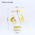 Golden carousel candle holder with spinning moon and cat pendants, height 16.5cm - Moon & Cat Style / Gold