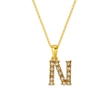 Gold letter N pendant necklace with cubic zirconia paving on a thin metal chain - Letter N