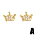Chic golden crown stud earrings featuring sparkling round zircons in a polished finish - Gold Plated Copper/Zirconia / Crown-Gold