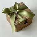 Detail of square hand-woven gift box with green ribbon and Thank You pearl tag - X-Small [10x10x8] / Moss Green