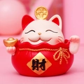 Cute resin Maneki-Neko figurine with lucky coin on a red money bag base for home decor - SJ0002-Fortune Shaking Head / Extra Large Tray Display Series