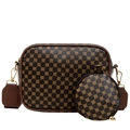 Retro brown monogram crossbody camera bag with round coin purse and gold hardware detail - Brown