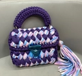 Handmade purple woven handbag with colorful stripes and tassel charm accessory - New 3