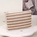 Mini woven cosmetic pouch with brown and white stripes and secure top zipper - Yellow Flat Pouch / 21x15cm
