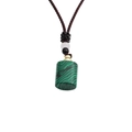 Malachite perfume bottle necklace with golden accents and brown woven rope strap - Malachite + 35CM Rope