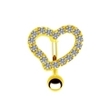 Piercing de nombril en forme de cœur doré avec cristaux de zircone brillants - Cœur Or