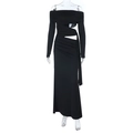 Elegantes schwarzes schulterfreies Maxikleid mit langen Ärmeln, Cut-outs und Raffungen - S / Schwarz