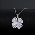 Silver stainless steel necklace with sparkling clover pendant and white crystals - NZ34 White Clover