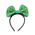 St. Patrick's Day green sequin bow headband with shamrock detail for Irish festival - Bowknot Headband