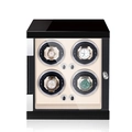 Automatic 4-slot watch winder with black gloss finish and ivory interior lining - 4 Slots / Black Lacquer & Cream PU