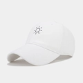 Detail of white cotton baseball cap showing sun embroidery and twill fabric texture - Adjustable / White