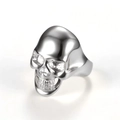 Polished silver stainless steel skull ring with intricate skeletal details and shiny finish - US 7 / Bright Silver