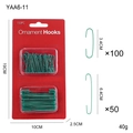 Green metal S-shaped ornament hooks set, 150 pieces in two sizes for Christmas tree decor - 150pcs / Green