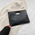 Fashionable black crocodile pattern envelope clutch bag with golden metal buckle and handle - Black
