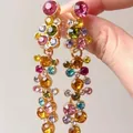 Sparkling multi-color crystal tassel earrings with golden base in wheat spike style - Gold-Colorful (Silver Needle)