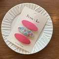 Three-piece Korean floral and solid fabric hair clips for kids on a cream display card - Pack of 3 / Magenta