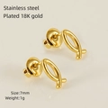 Mini gold fish-shaped earrings in 18K plated stainless steel with 7mm diameter - Fish Shape (ZXG626)