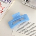 Large square blue acrylic hair claw clip with a semi-transparent matte finish. - Rectangular Hollow Style / Diameter Approx 11cm / Jelly Blue
