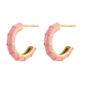 Pink enamel 18K gold plated stainless steel geometric C-shaped hoop earrings - Enamel Wheel C-Shaped Studs - Pink