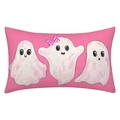 Detail of pink Halloween pillowcase featuring three cute white cartoon ghosts on fabric - 30*50cm / Style 02-Pink Three Ghosts