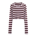 Top chic a maniche lunghe a righe da donna in bordeaux e rosa per la moda autunnale - S / Rosa Marrone