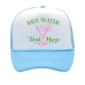 Blue and white trucker hat featuring Save Water Drink Margs cocktail graphic - Adult - Adjustable / Sky Blue + White