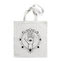 Cream canvas tote bag featuring black Hamsa Hand and moon phase print in vintage style - E222-Hamsa Hand Moon Phase