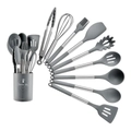 13-piece gray silicone cooking utensils set with stainless steel handles and holder - 9-Piece Set Type B / Gray