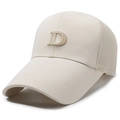 Beige baseball mesh cap for men with extended brim and 3D letter D embroidery - Letter D Style / Light Beige