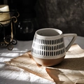 Ceramic mug with cream glaze, black vertical stripes and rustic clay base finish - Vertical Stripes / Cream/Brown