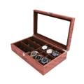 Boîte pour 6 montres et 3 lunettes avec finition acajou et doublure en velours - 6+3 Boîte À Lunettes En Palissandre À Couche Unique/Intérieur Café