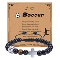 Adjustable black bead soccer bracelet with silver cross and inspirational card - Soccer Bracelet-10-Woven (Woven Rope + White Soccer Bead + Cross)