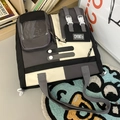 Cute black, white and gray patchwork canvas school backpack for students and girls - Shoulder Bag / Black