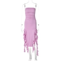 Pink strapless dress with ruching details and asymmetrical ruffled hemline - Light Purple