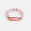 Pink gemstone beaded ring featuring 4mm round beads and a rectangular pink center stone - Watermelon Quartz