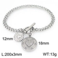 Silver stainless steel double layer toggle bracelet with heart charms and pearl chain - Heart Style (KB202902-Z) / Silver