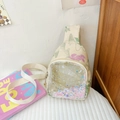 Kids cream floral crossbody bag featuring a transparent liquid glitter sand pocket - Yellow