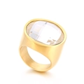 Chunky 22mm gold stainless steel ring with a large oval clear faceted gemstone - Gold + Clear Faceted Stone (KR48336-K)