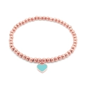Bracciale a sfere 4mm in oro rosa con ciondolo a cuore in smalto azzurro - Oro rosa Verde