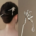 Épingle à cheveux fleur argentée avec pendentif goutte d'eau et motif branche ciselé - Pendentif Goutte D'eau Branche De Fleur Argentée (59#)