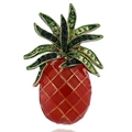 Creative pineapple brooch pin in red enamel and green rhinestones on white background - Pineapple B07903