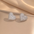Hypoallergenic 18K silver-plated heart stud earrings with white zircon stones - Steel Color Full Diamond Heart (255)