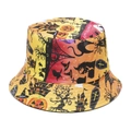 Macro detail of Halloween bucket hat featuring pumpkin patterns and Happy Halloween text - M (56-58cm) / Yellow Orange Gradient Halloween Castle (E)