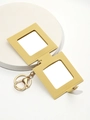 Yellow PU leather foldable square photo frame keychain with gold hardware - Orange