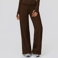 Deep brown high-waisted wide leg sports trousers with slim fit long sleeve jacket set - S / Coffee