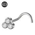 G23 titanium nose stud with a cluster of three clear round cubic zirconia stones - Three Round Zirconia Triangle (Style 3 5-Shaped) / 0.8x7mm