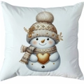 Housse de coussin blanche avec bonhomme de neige mignon et cœur doré pour décoration Noël - Style 28